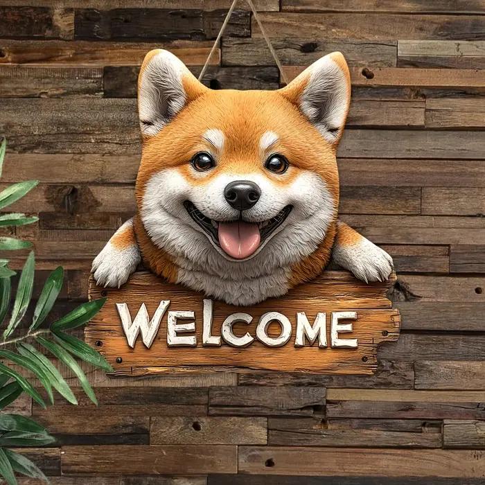 Panneau mural en bois 2D plat avec motif animal, 9 pouces, Shiba Inu Dobinder, pour porche, ferme, j