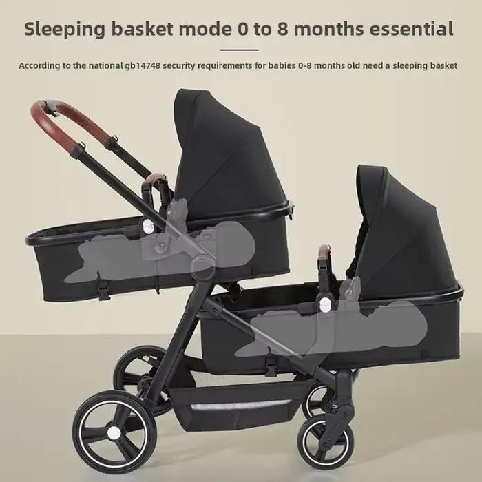 Poussette double neuve avec 2 sièges auto, poussette double multifonctionnelle légère et portable 3