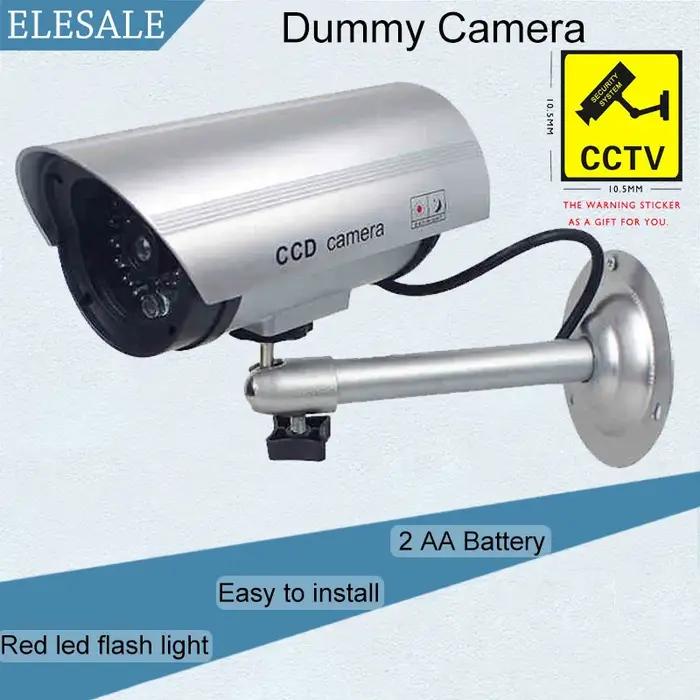 Caméra de sécurité factice étanche en métal argenté, deux piles AA, LED IR, dôme, CCTV