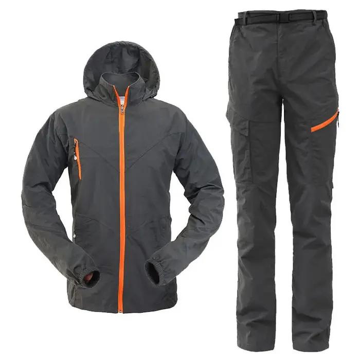 Ensemble de vêtements de randonnée NUONEKO 2 pièces veste à capuche et pantalon imperméable coupe-vent pour homme et femme activités plein air camping et pêche