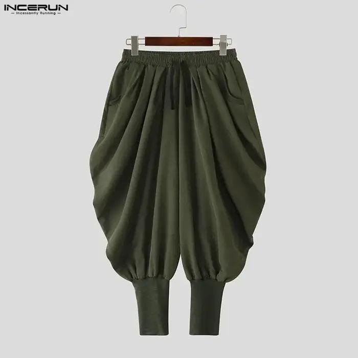 INCERUN hommes pantalons couleur unie cordon Joggers décontracté mâle sarouel Streetwear ample mode