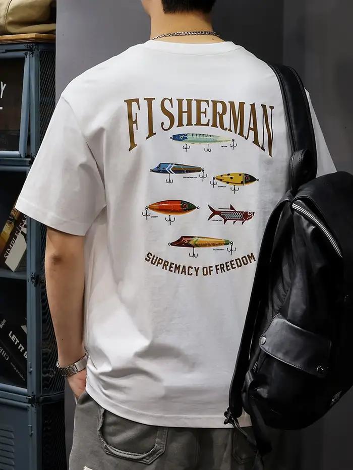 T-shirt graphique pour homme, collection de leurres de pêche, respirant, 100% coton, parfait pour l'