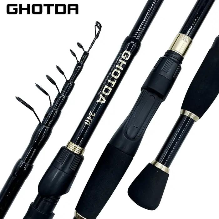 GHOTDA Combo canne à pêche et moulinet 1,6~2,4m, canne télescopique ultralégère en fibre de carbone