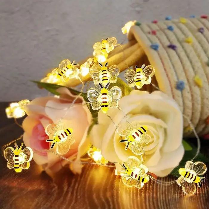 1 paquet de lumières d'abeille à piles, guirlande lumineuse décorative pour plantes de chambre à cou
