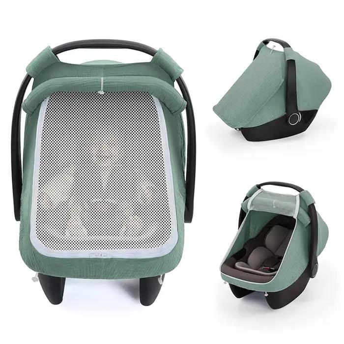 Housse de siège auto pour bébé en coton mousseline respirant avec grande fenêtre en maille