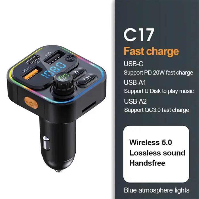 Transmetteur FM Bluetooth 5.0 mains libres adaptateur lecteur MP3 charge rapide USB 22.5W Type C polyvalent pour homme femme occasions quotidiennes cadeau technologie moderne