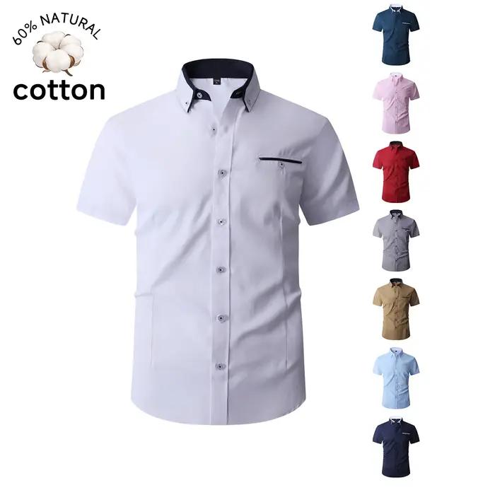 Chemise d'été en coton à manches courtes pour homme, chemise habillée formelle avec col contrastant