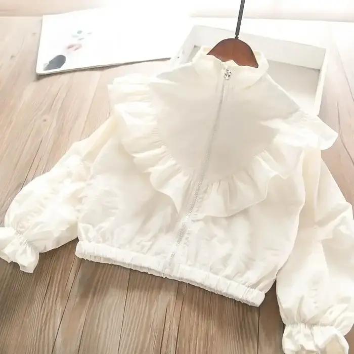 Chemise à col montant à volants pour filles style princesse polyester élégante pour occasions spéciales printemps automne