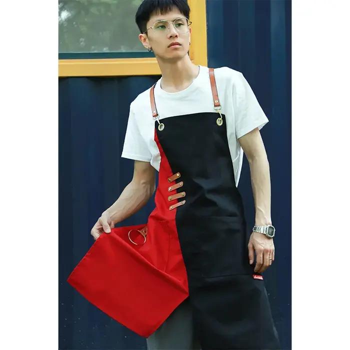 Tablier en toile personnalisable pour chefs et serveurs, vêtements de travail contrastés pour restaurants et magasins de thé au lait, équipement de sécurité inclus