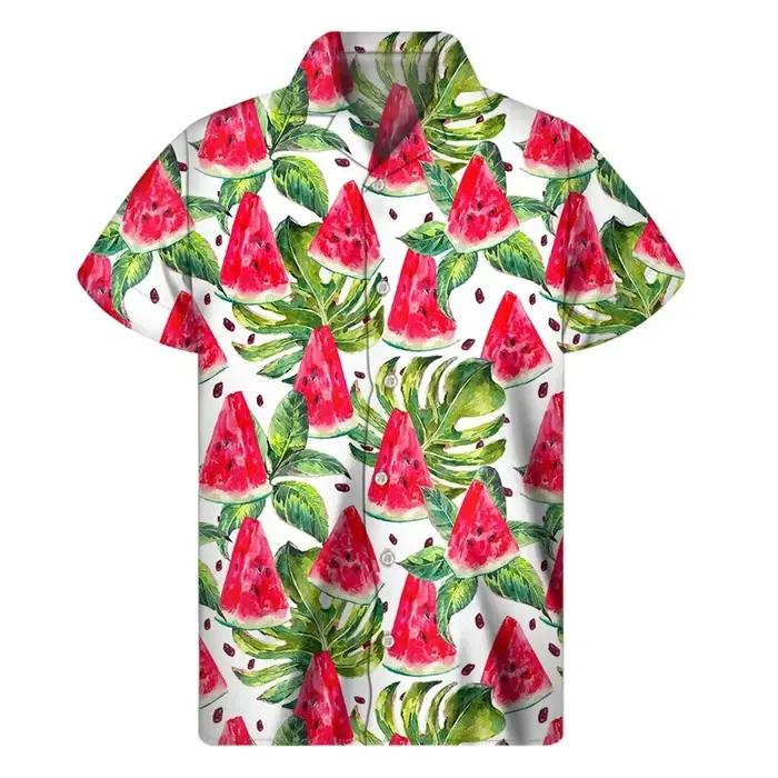 Chemise Hawaïenne graphique pastel tropicale manches courtes motifs fruits imprimés 3D vêtements hommes été plage chic