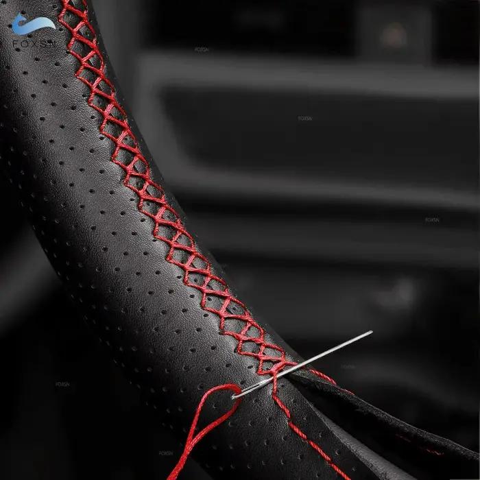 Housse de volant de voiture tressée à la main, en cuir microfibre perforé souple, pour Skoda Octavia