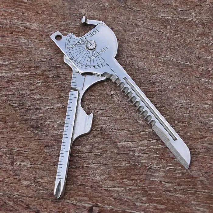 Gadget porte-clés compact multifonctionnel avec tournevis, ouvre-bouteille, outil d'urgence de camping, multi-outil portable