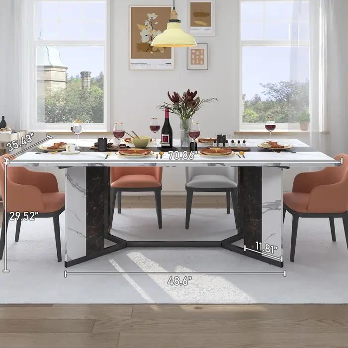 Grande table à manger rectangulaire luxueuse de 71 po pour 6 8 10 personnes, table queen familiale a