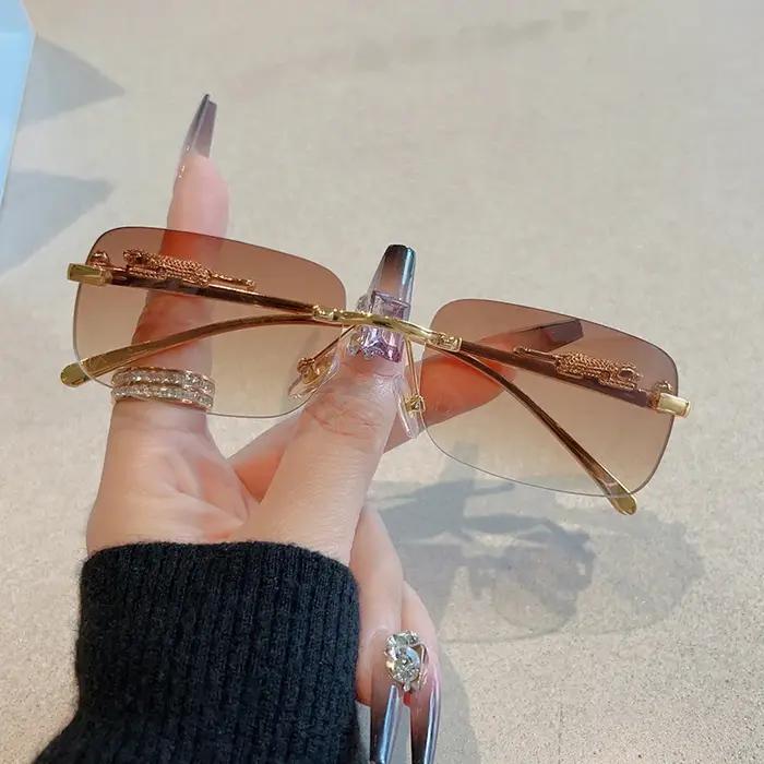Lot de 12 lunettes anti-lumière rectangulaires sans monture léopard - Style Y2K unisexe UV400 randonnée