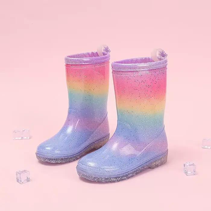 Bottes de pluie pour filles mignonnes quatre saisons, dégradé arc-en-ciel, paillettes, imperméables,