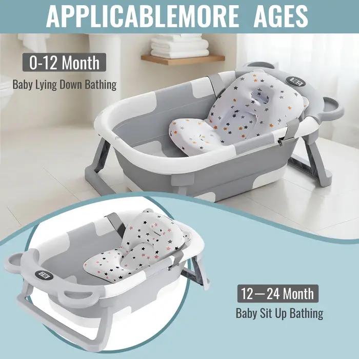 Baignoire pliable pour bébé, antidérapante, avec thermomètre pour surveiller la température de l'eau