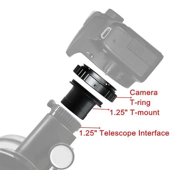 1,25"; Adaptateur de télescope en métal à monture en T et appareils photo Canon EOS Nikon Sony SLR/D
