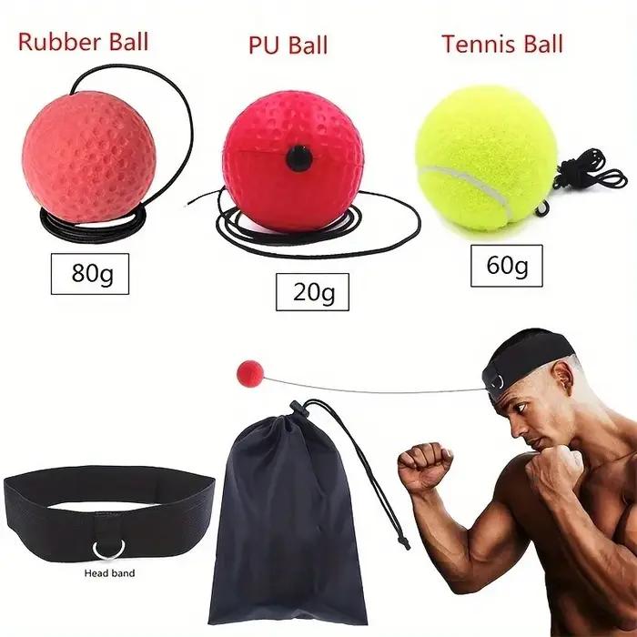 Ensemble de balles réflexes de boxe, 3 balles de boxe de niveau de difficulté avec bandeau réglable