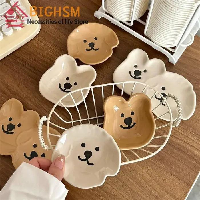 Bol à sauce en céramique avec motifs de chiens et ours mignons pour collations, sauces, sushi et soja - Idéal pour dîners familiaux et apéritifs