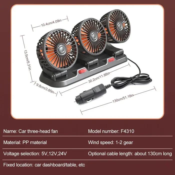 Ventilateur automobile 12v, ventilateur de voiture 24v 360 ° Ventilateur d'air réglable à 3 têtes,
