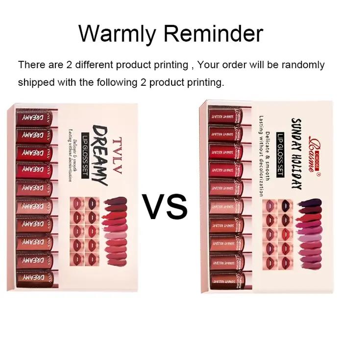 Ensemble de 10 rouges à lèvres velours imperméables et hydratants pour femmes occasions spéciales Saint-Valentin