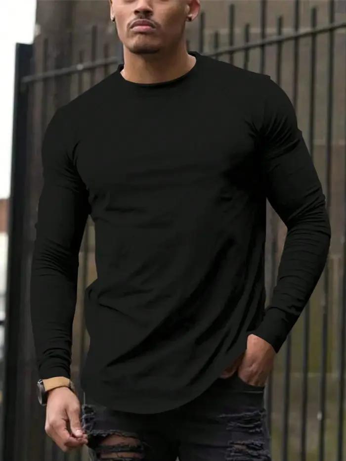 T-Shirt décontracté à manches longues et col rond pour hommes
