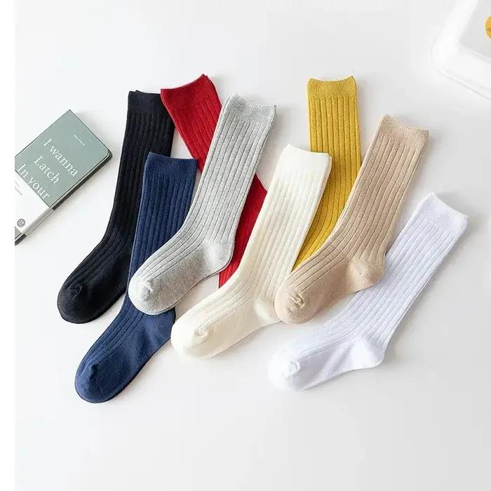 3 paires/lot bébé genou chaussettes hautes enfants filles garçons doux coton longue chaussette migno