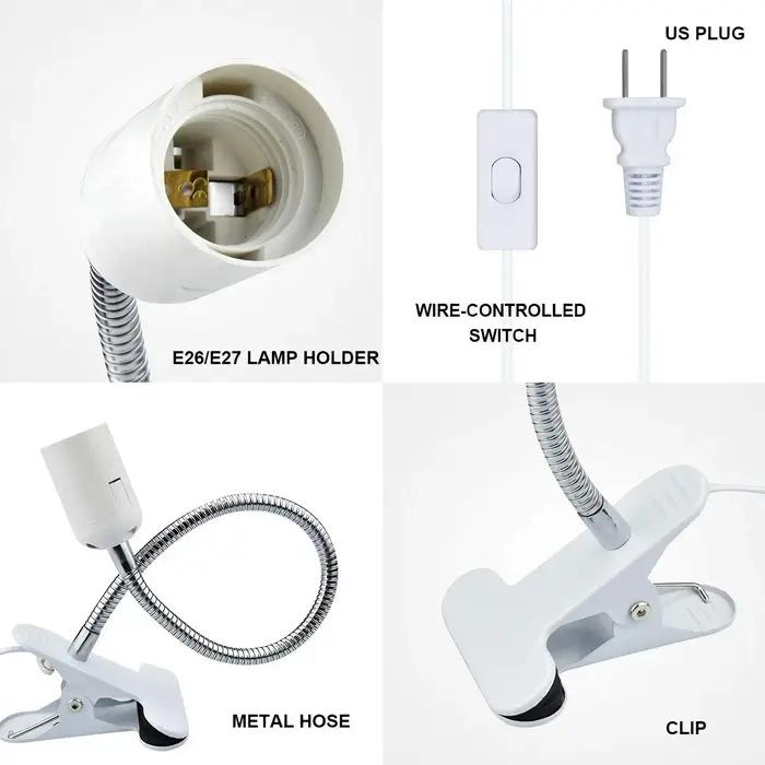 Support de lampe de bureau Flexible à 360 degrés, prise ue US, prise de Base de lumière E27, câble à