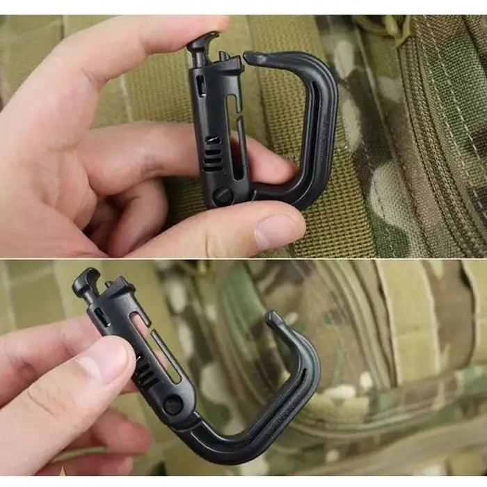 GRIMLOC – mousqueton Molle d'extérieur, anneau de verrouillage D, Clip en plastique, Type à pression