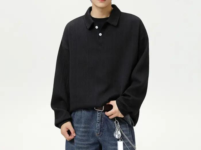 Nouveau Polo Homme 2026 à Motif Épi de Blé Texturé Couleur Unie – Style Rétro Ample et Polyvalent