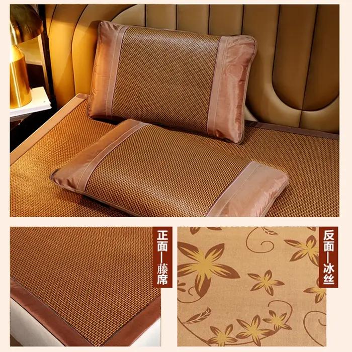 Tapis d'été Cool en rotin, matelas pliable en soie glacée, tapis d'herbe double face, double usage,