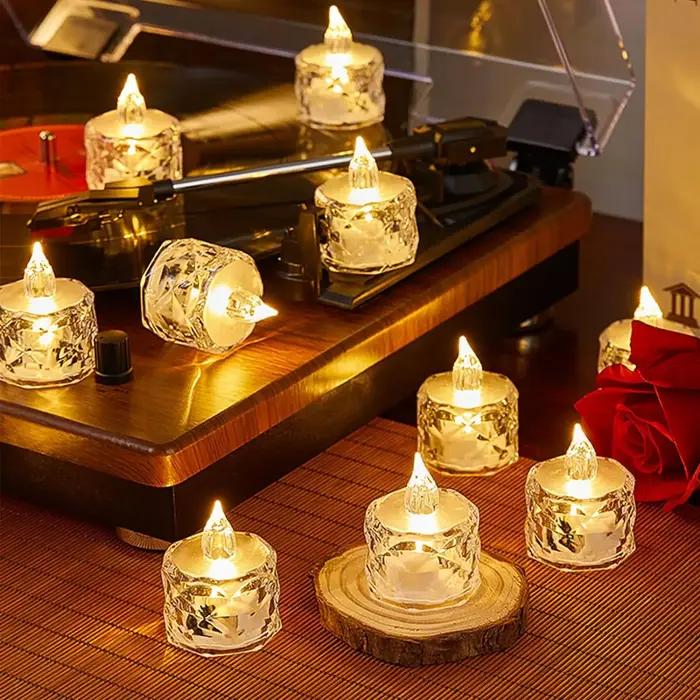 Bougie LED sans flamme, bougie en cristal, coque transparente, lampe de nuit électronique, fête de r