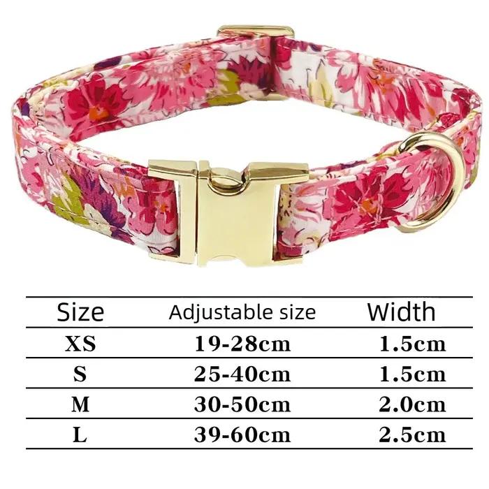 Collier personnalisable en coton avec motif floral et boucle dorée pour chiens et chats de toutes tailles et saisons