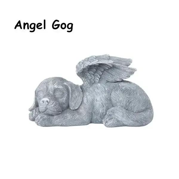 Statue d'ange en résine pour décoration de jardin, chien, chat, chiot, pierre tombale, sculpture, or