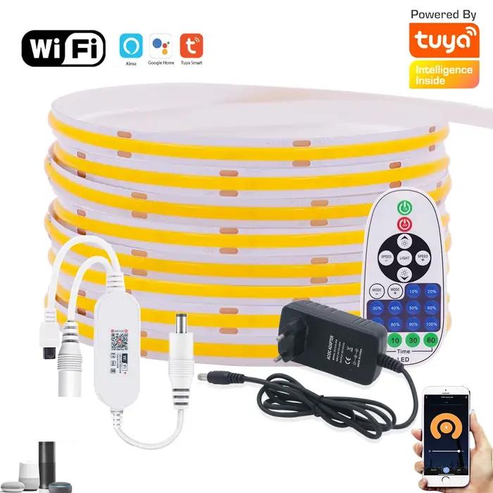 Bande lumineuse LED COB Wifi 12V, Kit d'alimentation à intensité variable, télécommande US EU UK 320