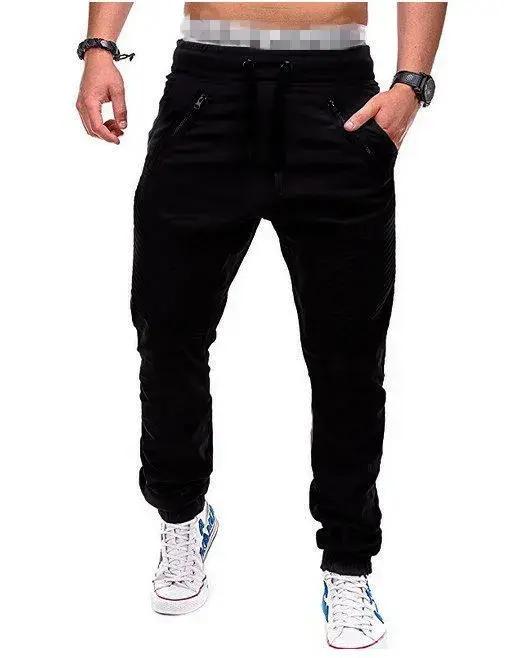 Pantalon homme été élastique cordon zip slim rayé harem casual BSD-8812 léger confortable