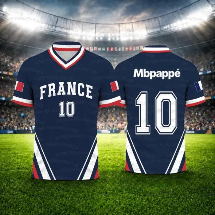 Maillot de football imprimé drapeau français été 2026 NO.10 Mbappé – T-shirt de sport à séchage rapi