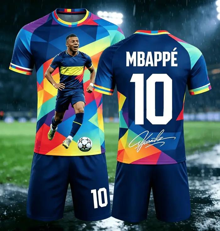 Ensemble de football multi-styles Mbappe Signature T-shirt de sport imprimé pour enfants ample confortable et respirant idéal pour l'été et les tenues assorties en famille tendance