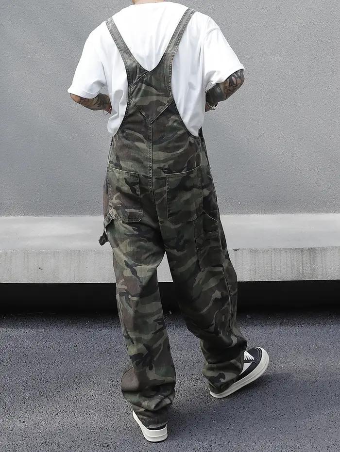 Salopette en jean imprimé camouflage multi-poches pour hommes – Coton, non élastique, lavable en mac