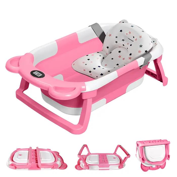 Baignoire pliable pour bébé thermomètre intégré tapis de bain doux sécurité confort voyage pour nouveau-né tout-petit bains quotidiens cadeau naissance baptême