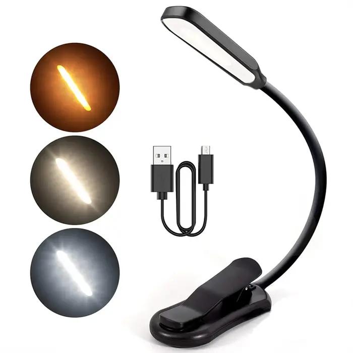 7 LED livre lumière USB Rechargeable lampe de lecture 3 niveaux chaud blanc froid lumière du jour Po