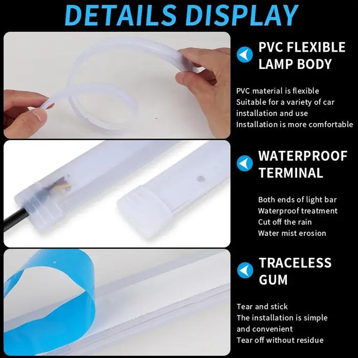 2 pièces LED DRL voiture feux de jour bande Flexible étanche phares automatiques blanc clignotant ja