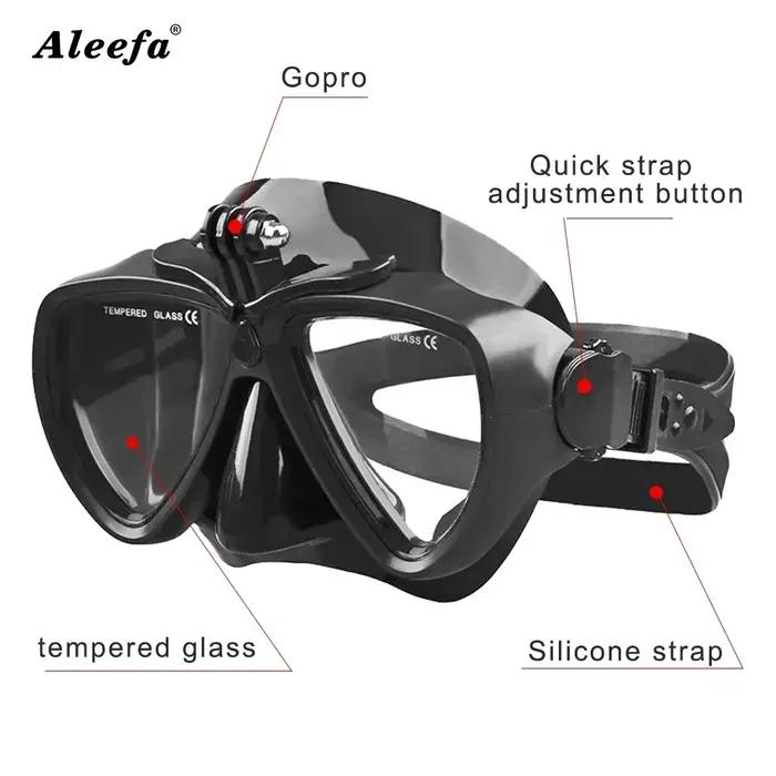 Masque de plongée sous-marine premium pour adulte, avec support de caméra, anti-buée, verre trempé,