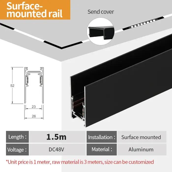 Rail magnétique monté en surface, 1.5m, pour suspension au plafond, bande LED, connecteur d'angle, a