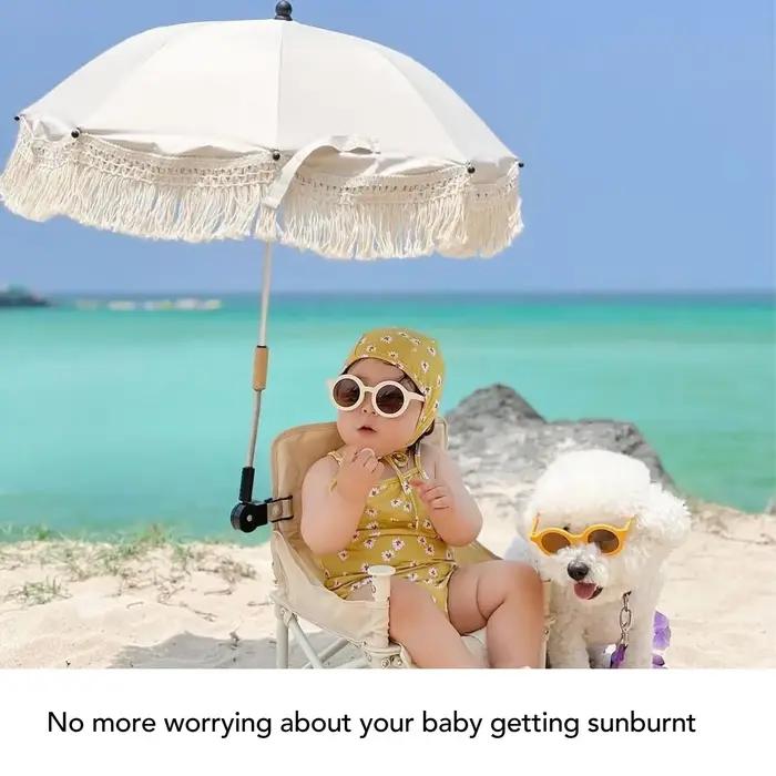 Parasol Beige à Franges Ultraviolets pour Bébé, Parapluie de Plage Extérieur pour Enfant, Accessoire