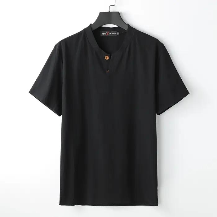 T-shirts en coton et lin à manches courtes pour hommes