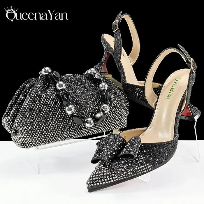 Queena Yan brillant mode italienne bout pointu femmes chaussures à talons hauts effet de couleur mixte strass décoration