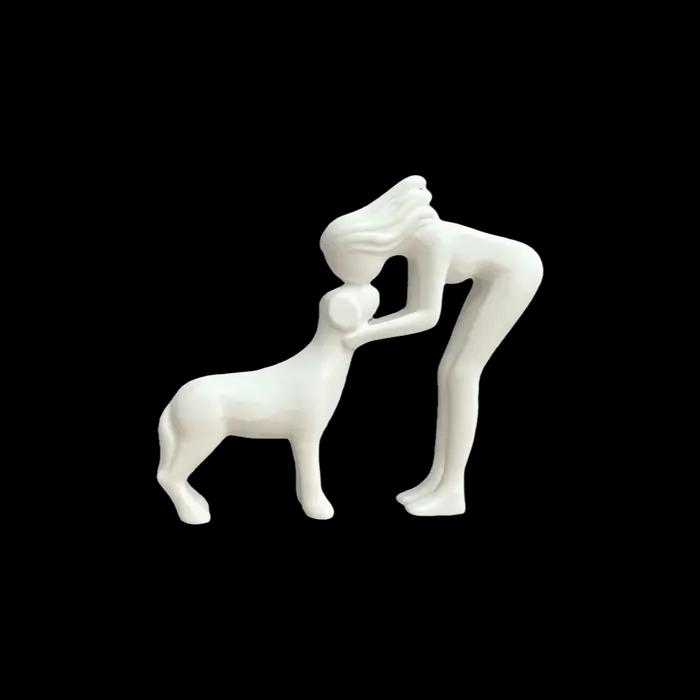 Statues de fille et de chien imprimées en 3D, sculpture pour les amoureux des animaux, figurine de c