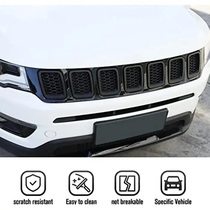 Inserts de calandre en Fiber de carbone pour voiture, 7 pièces, Kit de garnitures de cadre de couver