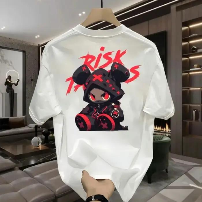 Vente chaude hommes haute rue dessin animé imprimé polyester micro élastique respirant col rond T-shirt en plein air
